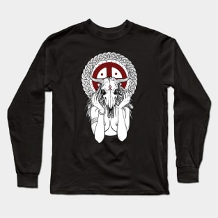 Viking shaman girl with horse skull Long Sleeve T-Shirt